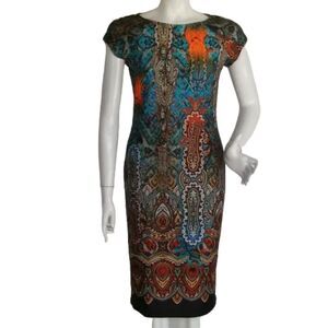 Beige by ECI Dress, 4, Multicolor Paisley, Career, Short/Cap sleeves